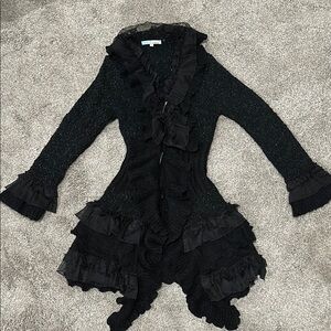 Cecico Ruffled Black Sweater/Cardigan